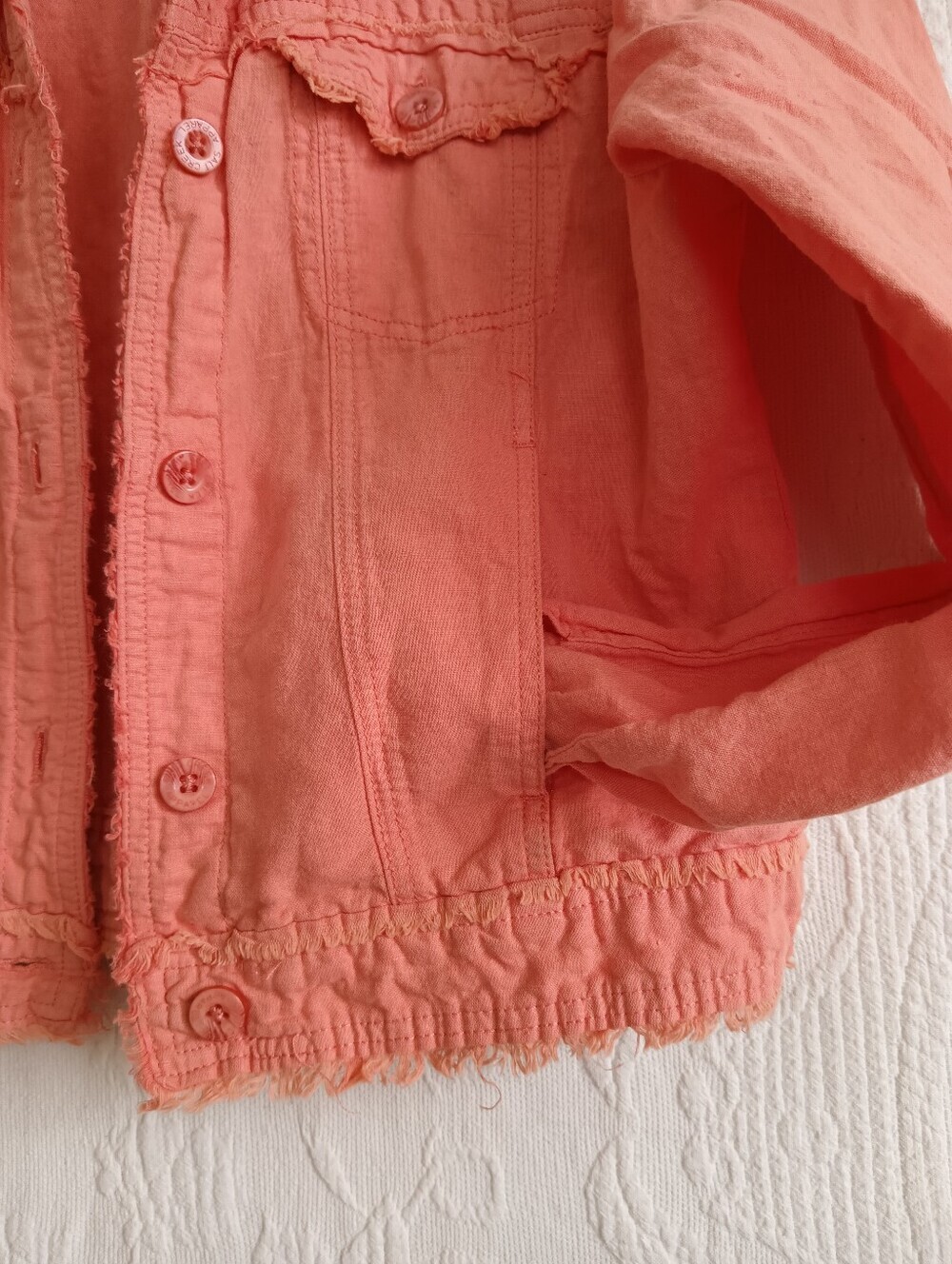 Colorado Logo Denim Jacket Coral Pink Frayed Edges Lightweight - Picture 6 of 13